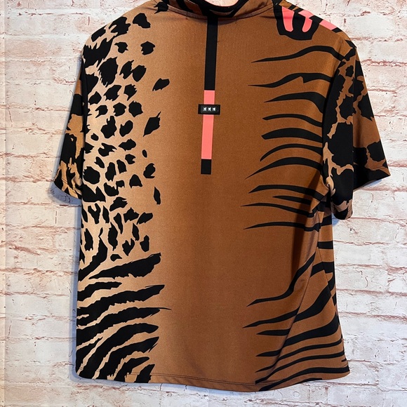 Jamie Sadock Animal Print quarter zip women's golf shirt size L designer. - Picture 2 of 7